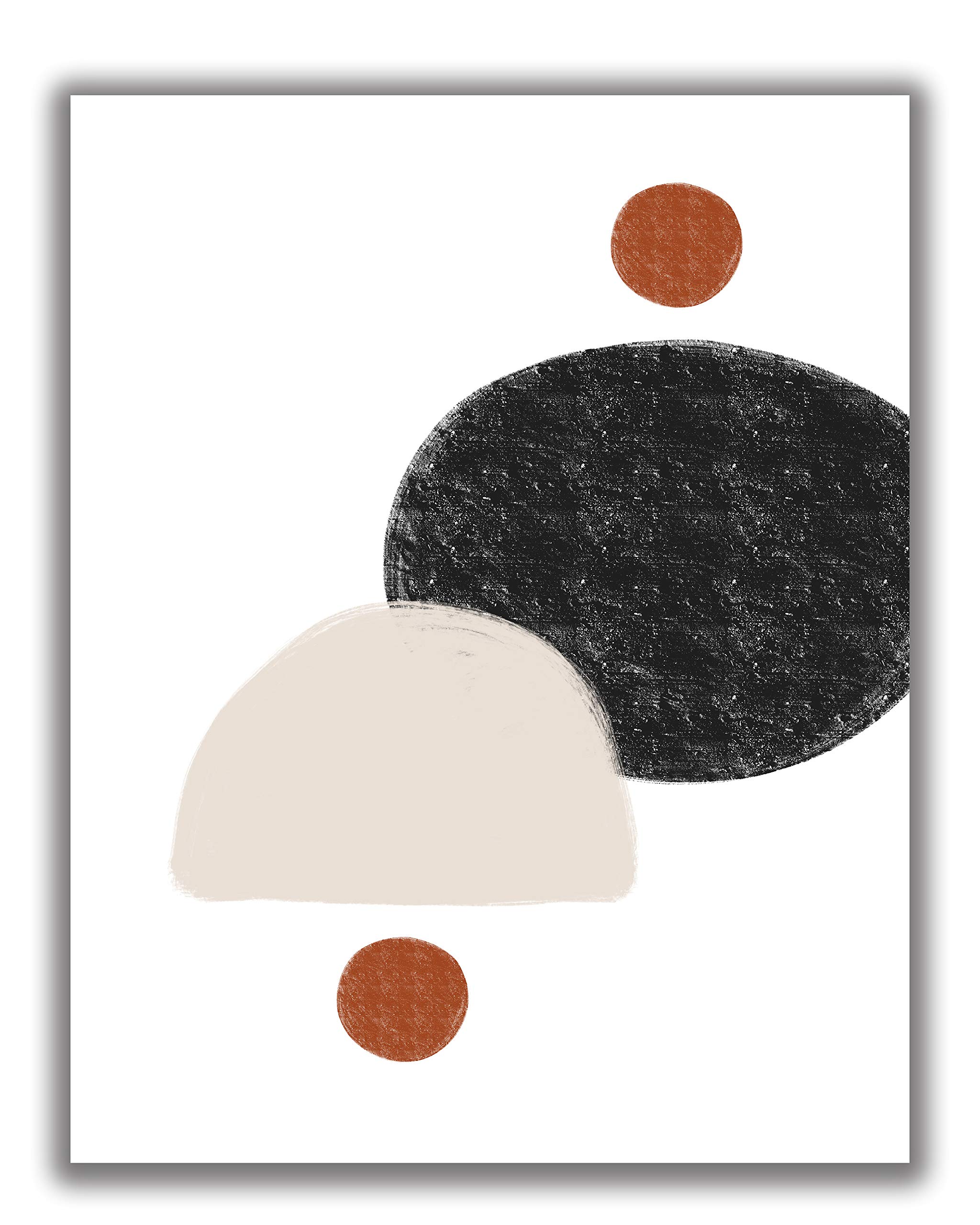 Abstract Black, Terra Cotta & Gray Circles Contemporary Wall Art | 11x14 UNFRAMED Print | Nordic Modern Mid Century Wall Decor. Shades of Black, Gray/Tan, Clay/Terra Cotta.