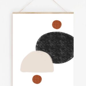 Abstract Black, Terra Cotta & Gray Circles Contemporary Wall Art | 11x14 UNFRAMED Print | Nordic Modern Mid Century Wall Decor. Shades of Black, Gray/Tan, Clay/Terra Cotta.