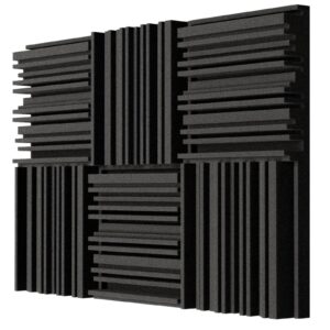troystudio thick acoustic foam panels, 12 x 12 x 2 inches 6 pcs broadband sound absorbing foam, dense soundproof padding tile, recording studio foam absorber, groove decorative 3d wall ceiling panel
