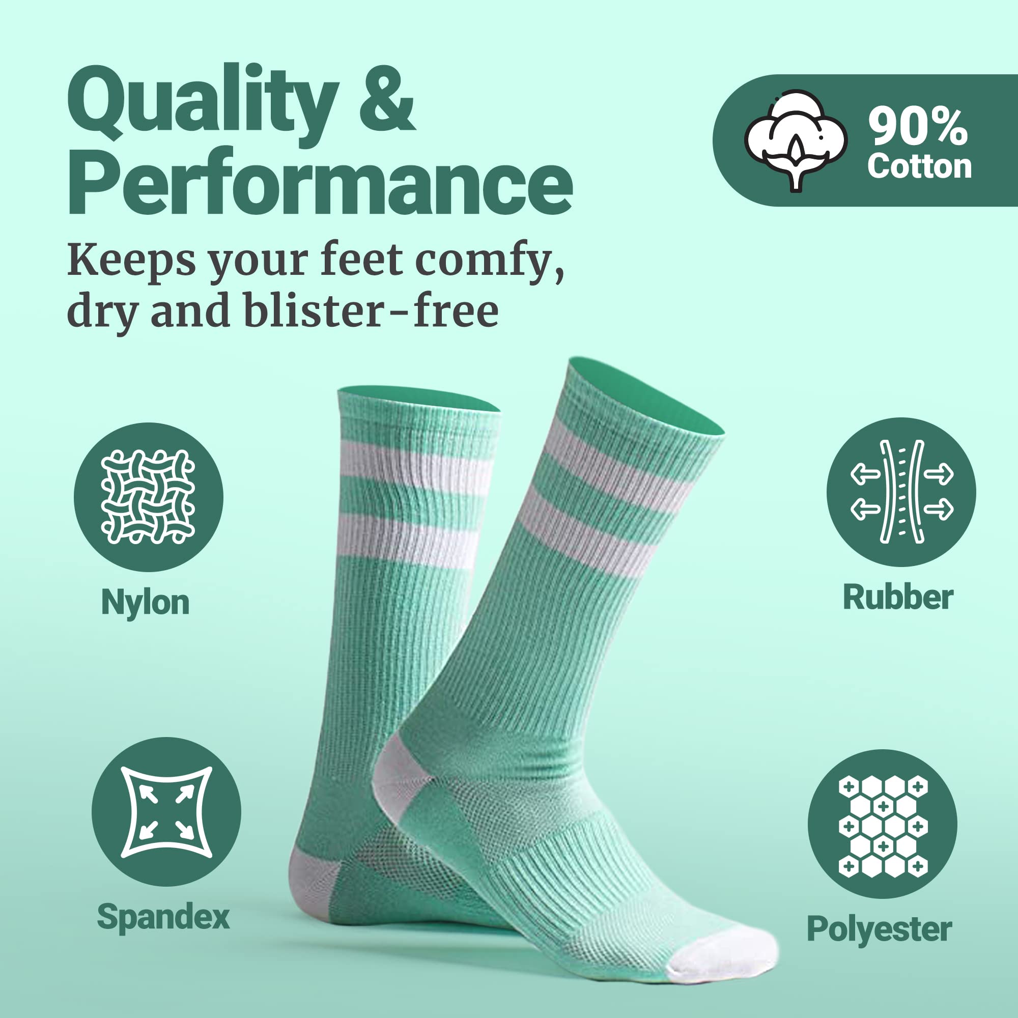 Love Classic, Mint, Medium-Large, Light Weight Compression Athletic Crew Socks for Women