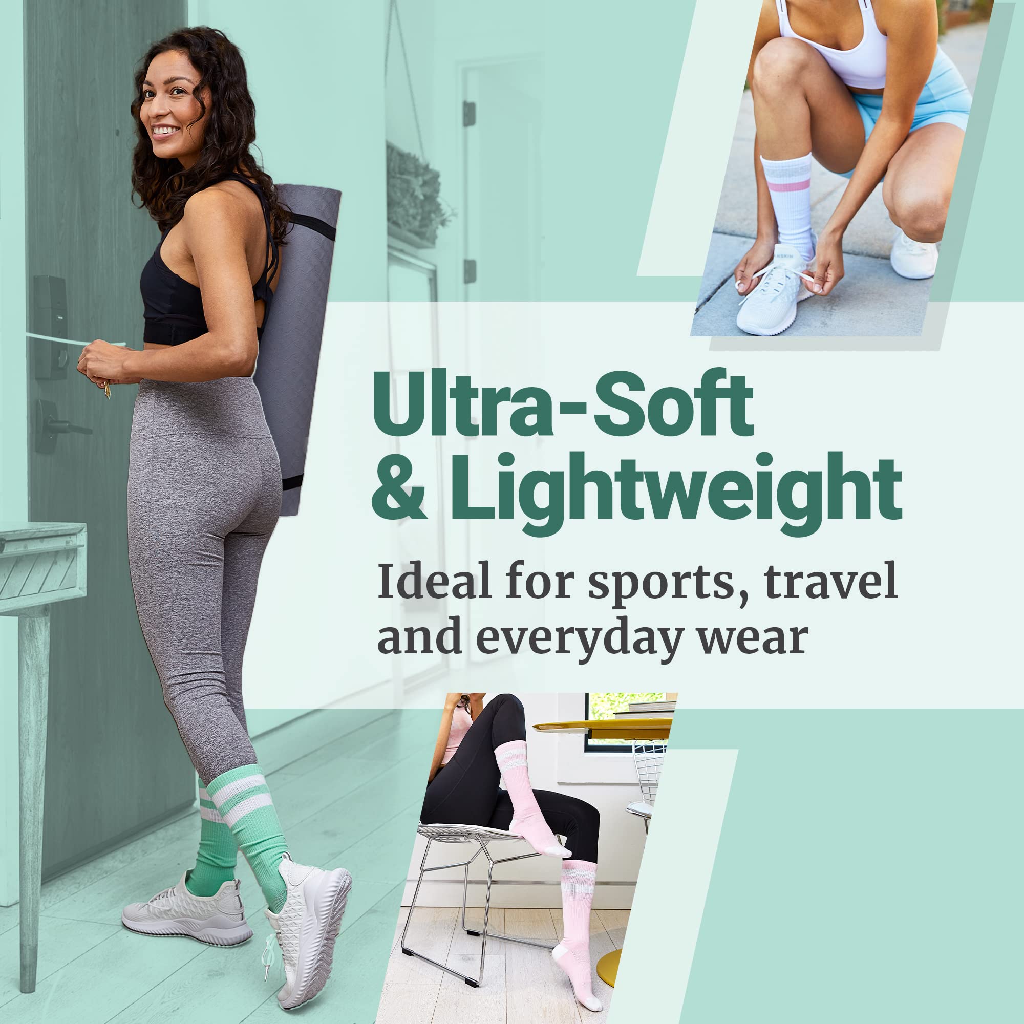 Love Classic, Mint, Medium-Large, Light Weight Compression Athletic Crew Socks for Women