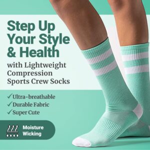 Love Classic, Mint, Medium-Large, Light Weight Compression Athletic Crew Socks for Women