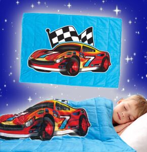 kids weighted blanket by bell + howell, 7lb ultra soft and breathable kids blanket with glass beads, great for calming and sleeping 48x36 inches - race car