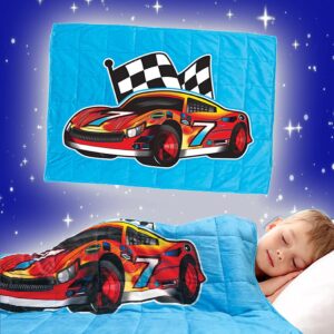 Kids Weighted Blanket by Bell + Howell, 7lb Ultra Soft and Breathable Kids Blanket with Glass Beads, Great for Calming and Sleeping 48x36 inches - Race Car