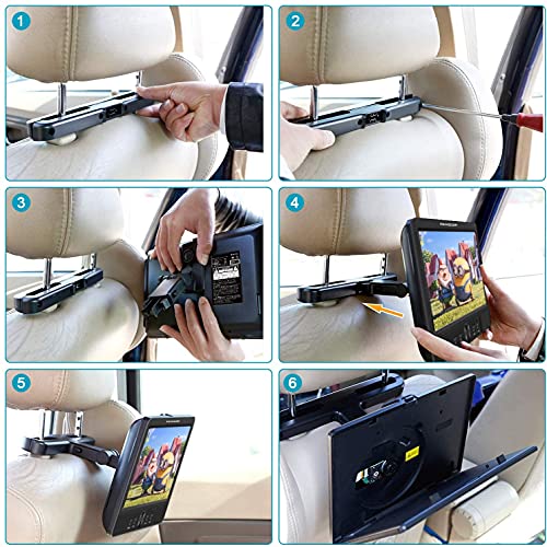 FANGOR 10’’ Dual Car DVD Player Portable Headrest CD Players with 2 Mounting Brackets, 5 Hours Rechargeable Battery, Last Memory, Free Regions, USB/SD Card Reader, AV Out&in (1 Player + 1 Screen)