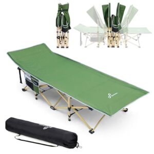 sportneer camping cots for adults, camp cot 2 side pockets cots for sleeping 450lbs(max load) portable folding cots extra wider cot with carry bag for camping beach lounging bbq hiking office