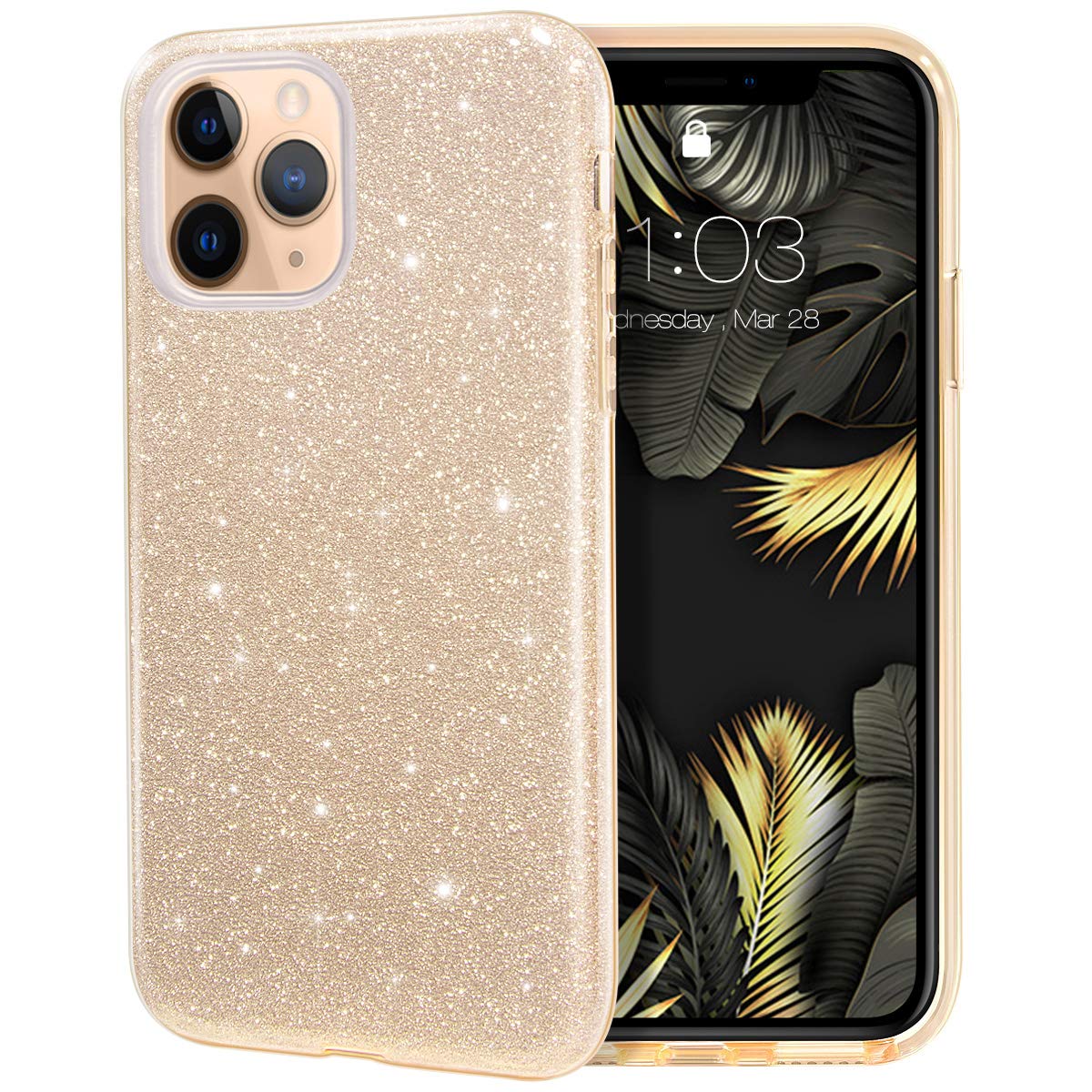 MILPROX Case Compatible for iPhone 11 Pro, Bling Sparkly Glitter Luxury Shiny Spark Shell, Protective 3 Layer Hybrid Anti-Slick Slim Soft Cover for iPhone 11 Pro 5.8 inch (2019) -Gold