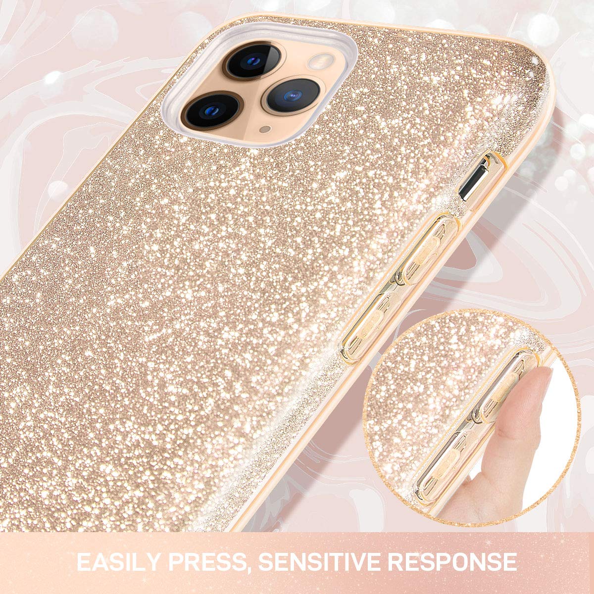 MILPROX Case Compatible for iPhone 11 Pro, Bling Sparkly Glitter Luxury Shiny Spark Shell, Protective 3 Layer Hybrid Anti-Slick Slim Soft Cover for iPhone 11 Pro 5.8 inch (2019) -Gold