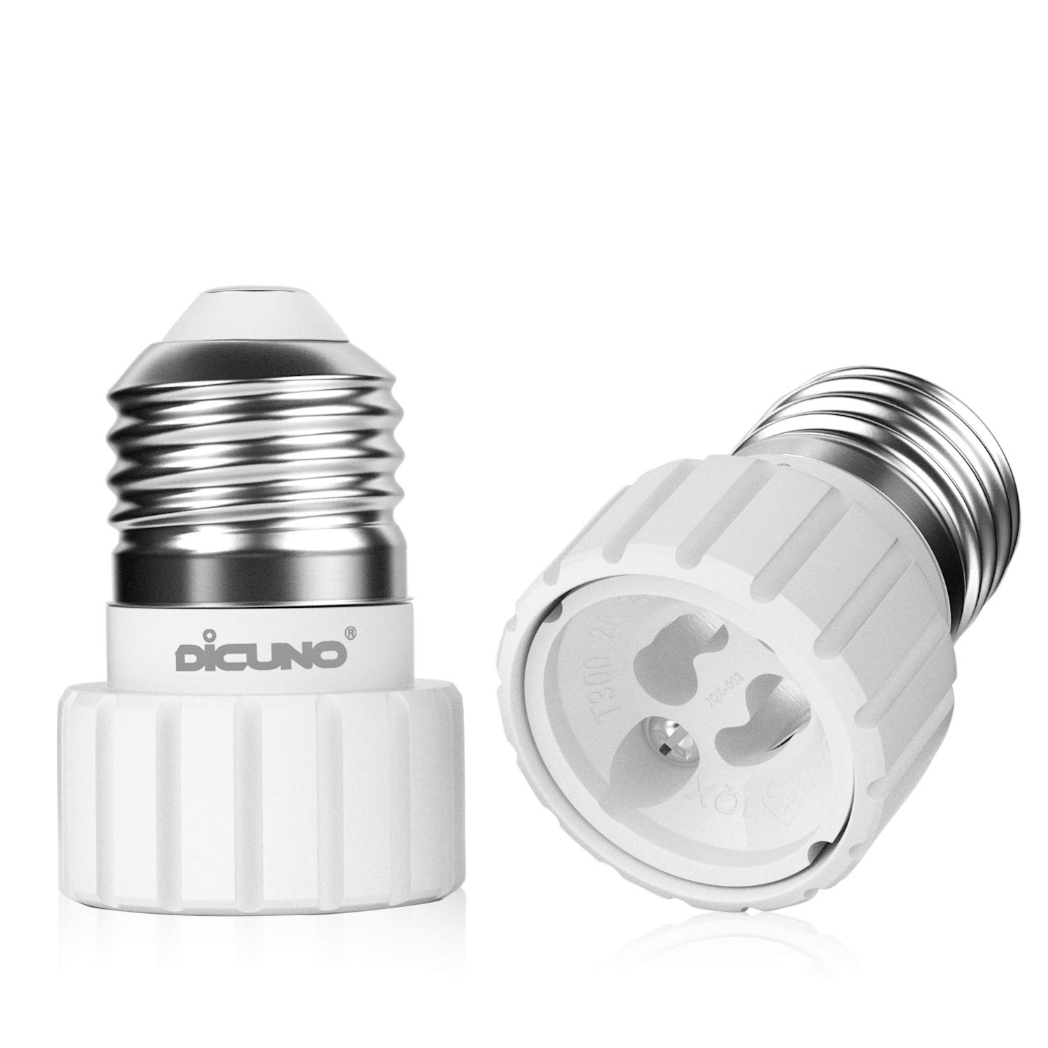 DiCUNO E26 to GU10 Adapter 160℃ Heat Resistant Maximum Wattage 200W E26 Standard Medium Base to GU10 Pin Base Socket Converter E26 Adapter (2-Pack)