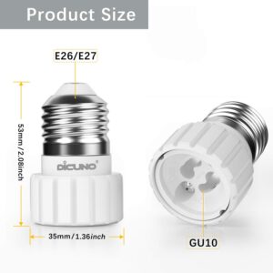 DiCUNO E26 to GU10 Adapter 160℃ Heat Resistant Maximum Wattage 200W E26 Standard Medium Base to GU10 Pin Base Socket Converter E26 Adapter (2-Pack)