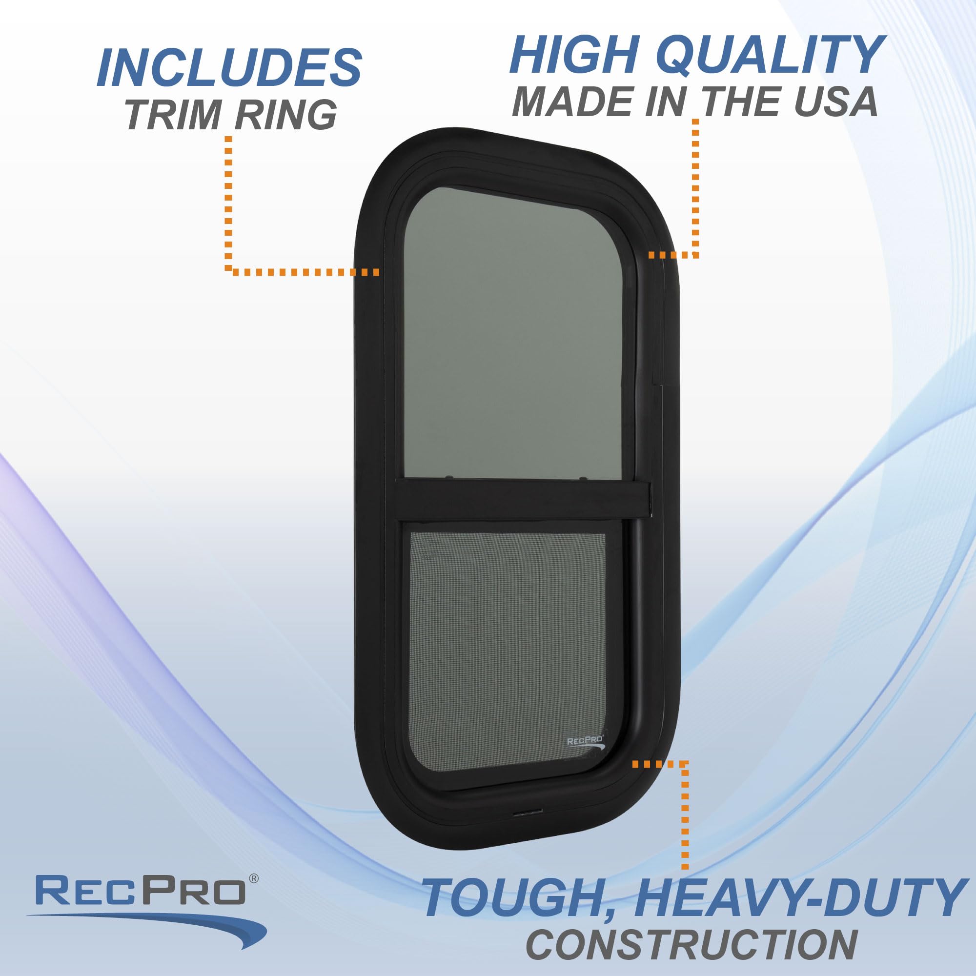 RecPro RV Window | Teardrop 12" W x 24" H | Teardrop Style Vertical Slide | RV Window Replacement (1 Window, No Trim Kit)