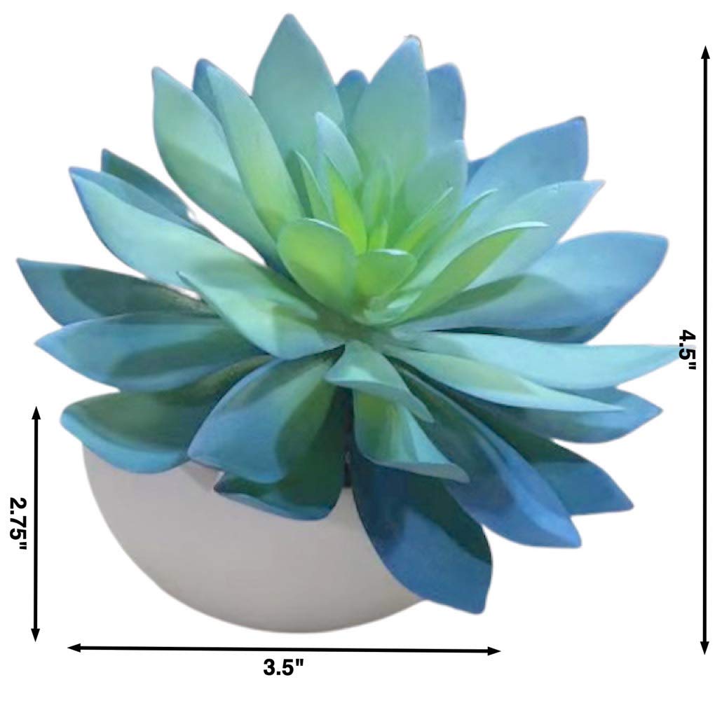 WERANDAH Artificial Faux Potted Mini Blue Succulent 4.5" | Indoor Table Top Bookshelf Dorms Home Office and Wedding Party Decor