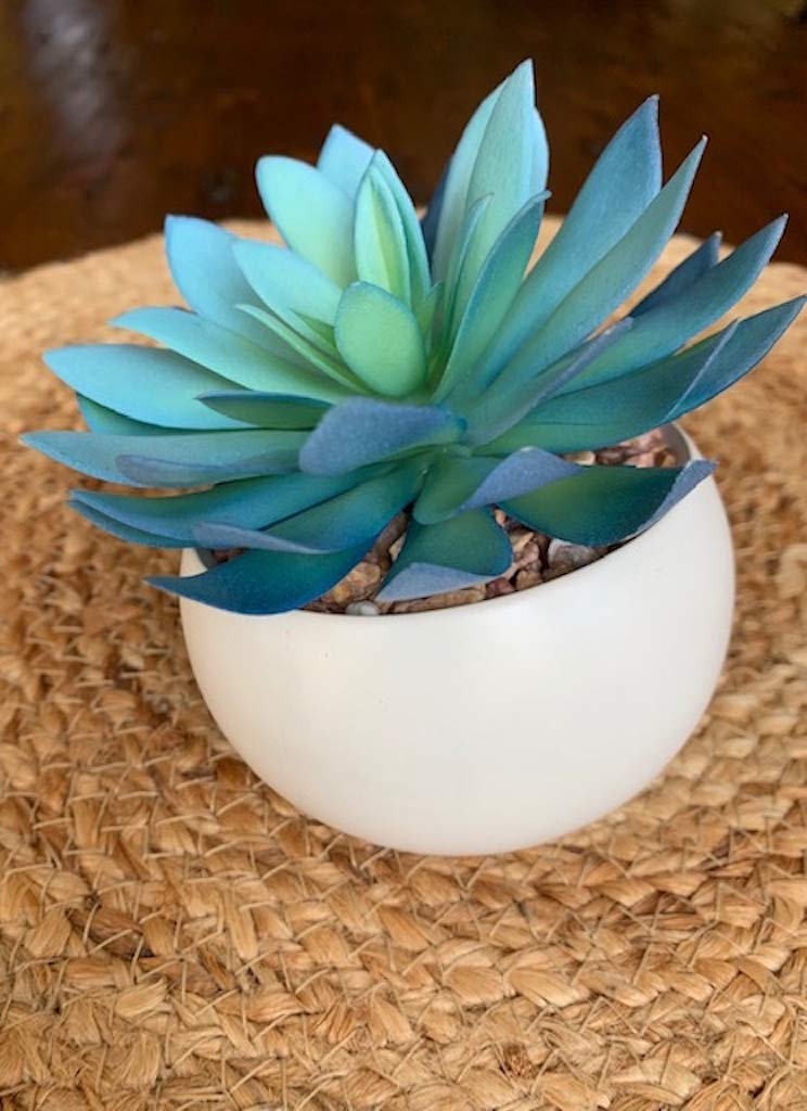 WERANDAH Artificial Faux Potted Mini Blue Succulent 4.5" | Indoor Table Top Bookshelf Dorms Home Office and Wedding Party Decor