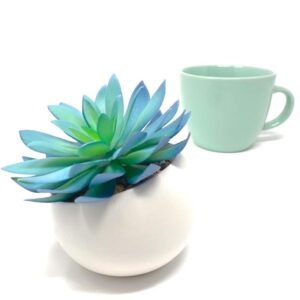 WERANDAH Artificial Faux Potted Mini Blue Succulent 4.5" | Indoor Table Top Bookshelf Dorms Home Office and Wedding Party Decor