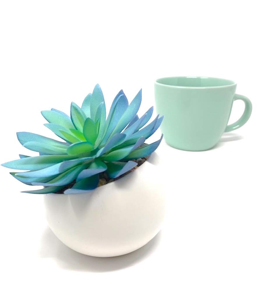 WERANDAH Artificial Faux Potted Mini Blue Succulent 4.5" | Indoor Table Top Bookshelf Dorms Home Office and Wedding Party Decor