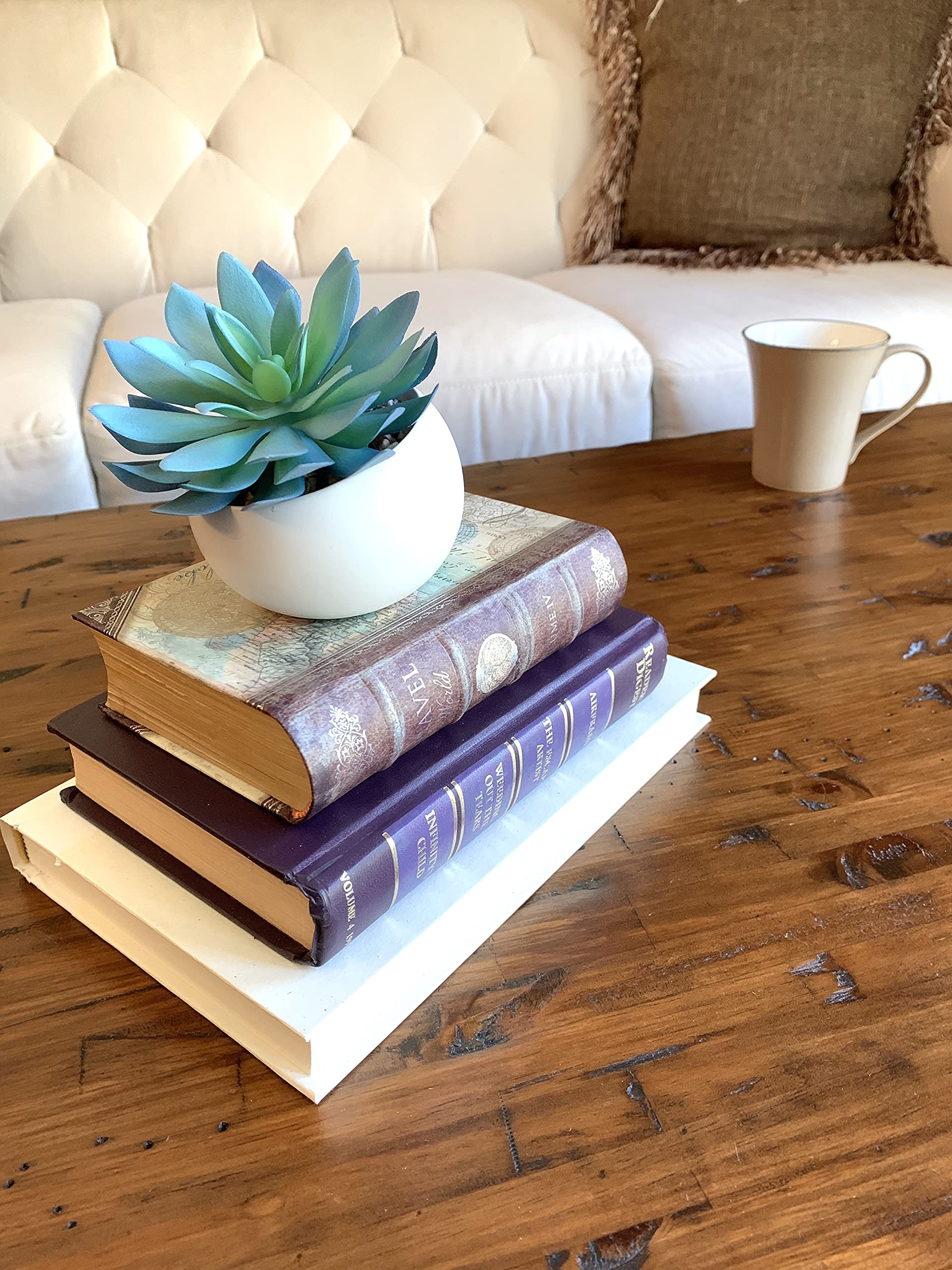 WERANDAH Artificial Faux Potted Mini Blue Succulent 4.5" | Indoor Table Top Bookshelf Dorms Home Office and Wedding Party Decor