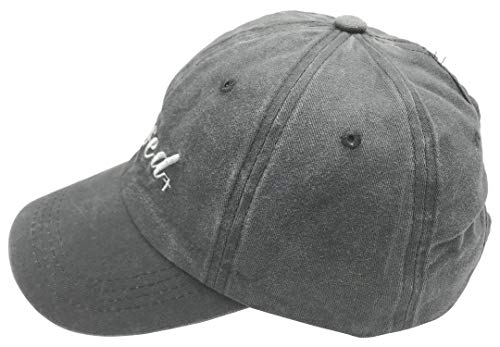 MANMESH HATT Blessed Ponytail Hat Messy Bun Vintage Washed Distressed Twill Plain Baseball Cap for Women (Grey, One Size)