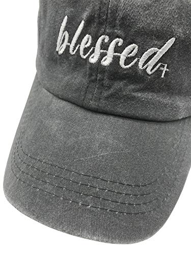 MANMESH HATT Blessed Ponytail Hat Messy Bun Vintage Washed Distressed Twill Plain Baseball Cap for Women (Grey, One Size)