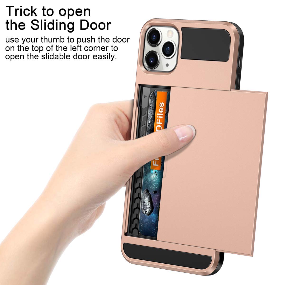 Vofolen Case for iPhone 11 Pro Max Case Wallet Credit Card Holder Slot Sliding Door Hidden Pocket Dual Layer Hybrid Bumper Armor Protective Hard Shell Back Cover for iPhone 11 Pro Max 6.5 Rose Gold