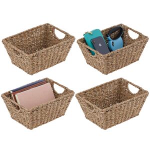 mdesign natural woven seagrass nesting closet storage organizer basket bin for kitchen cabinets, pantry, bathroom, laundry room, closets, garage - 4 pack - natural/tan