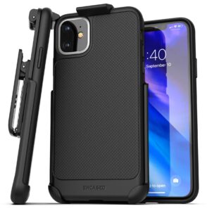 encased iphone 11 belt clip case (thin armor) slim grip cover with holster - black (iphone 11)