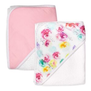 HonestBaby unisex baby 2-Pack Organic Cotton Hooded Towels Bandana, Rose Blossom, One Size US