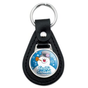 graphics & more black leather frosty the snowman snowing keychain