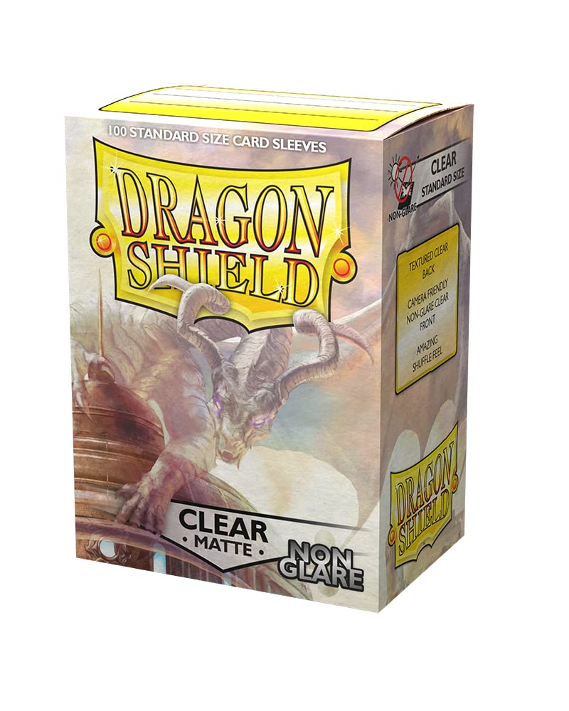 Dragon Shield Standard Size Sleeves – Matte Clear Non-Glare 100CT - Card Sleeves are Smooth & Tough - Compatible with Pokemon, Yugioh, & Magic The Gathering Card Sleeves – MTG, TCG, OCG, (ART11801)