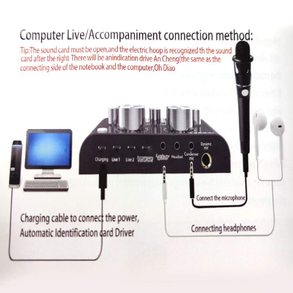 V8 Live Sound Card, Karaoke Sound Mixer Recording Sound Card USB Audio Interface Intelligent Volume Adjustable Audio Mixer Sound Card with Multiple Funny Sound Effect