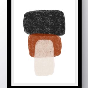 Abstract Black, TerraCotta & Gray Rectangle Contemporary Wall Art | 11x14 UNFRAMED Print | Nordic Modern Mid Century Wall Decor. Shades of Black, Gray/Tan, Clay/Terra Cotta.