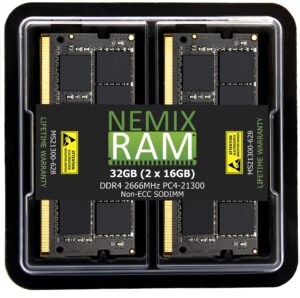 nemix ram 32gb upgrade kit (2x16gb) ddr4 2666mhz pc4-21300 sodimm memory compatible for apple imac mid 2020 imac (20,1/20,2) / mid 2019 imac (19,1) 27-inch w/retina 5k, late 2018 mac mini (8,1)