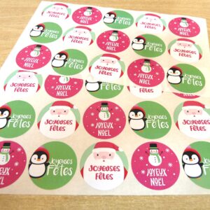 Pack of 30 Joyeuses Fêtes Joyeux Noël French Christmas Greeting Stickers, Colourful Self-Stick Labels for Cards, Envelopes, Craft, Decoration