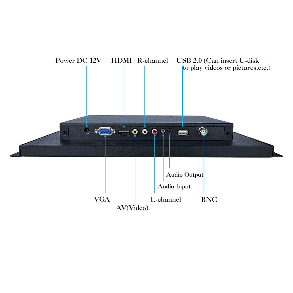 iChawk 13.3'' inch PC Monitor 1920x1080p 16:9 IPS BNC HDMI-in Metal Shell Embedded Open Frame Built-in Speaker Remote Control LCD Screen Display USB Port Pluggable U-Disk Small Video Player K133MN-56