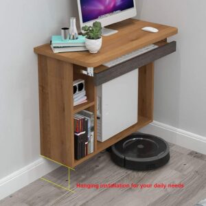 Floating shelf Floating Wall Computer Desk Study Desk with Bookshelves Home Laptop Notebook Table Writing Desk Office Workstation Hanging Desk Drop-Leaf Table Learning Desk with Keyboard Tray and Stor