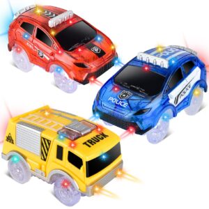 track cars replacement only light up toy cars with 5 flashing led lights toys racing car track accessories compatible with magic tracks and tracks with most track cars for boys and girls (3 pack)