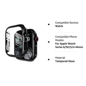 YMHML [2 Pack] Compatible for Apple Watch 44mm SE 2nd /SE/Series 6 5 4 Tempered Glass Screen Protector with Black Bumper Case, Full Coverage Easy Install Bubble-Free Cover for iWatch Accessories