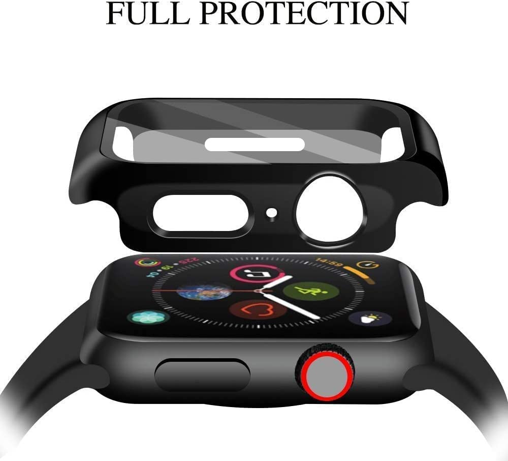 YMHML [2 Pack] Compatible for Apple Watch 44mm SE 2nd /SE/Series 6 5 4 Tempered Glass Screen Protector with Black Bumper Case, Full Coverage Easy Install Bubble-Free Cover for iWatch Accessories