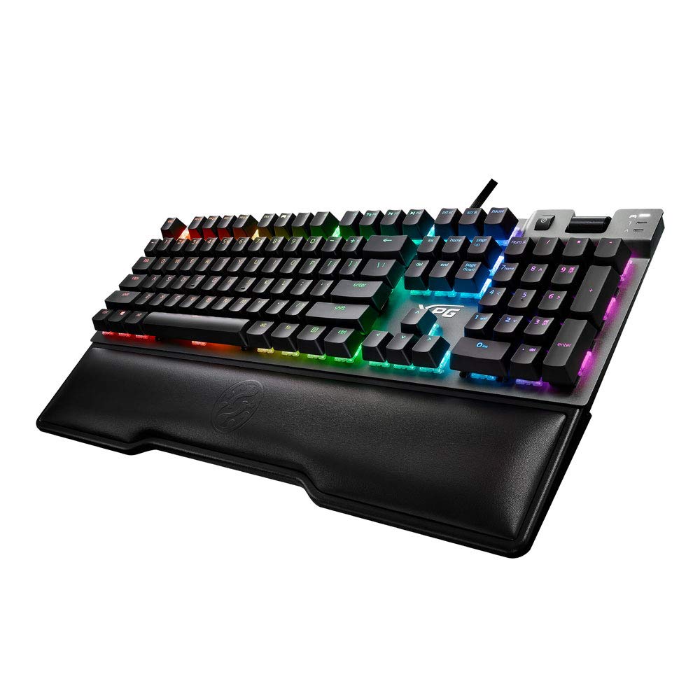 XPG Summoner Mechanical RGB Gaming Keyboard: Cherry MX Silver Ultra-Quick Linear Switches - Sandblasted Aluminum Frame - USB Passthrough - Mechanical Scroll Wheel - Included Wrist Rest - Black