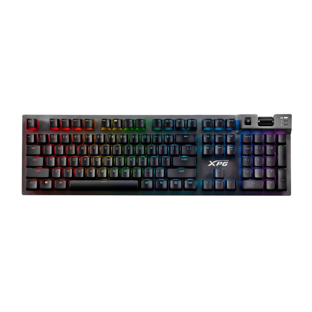 XPG Summoner Mechanical RGB Gaming Keyboard: Cherry MX Silver Ultra-Quick Linear Switches - Sandblasted Aluminum Frame - USB Passthrough - Mechanical Scroll Wheel - Included Wrist Rest - Black