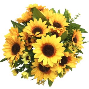 pasyou artificial sunflower plastic fake flowers sunflowers for indoor outdoor wedding bridal bouquet home garden party diy wreath table arrangement decoration pot planter filler 2 pcs