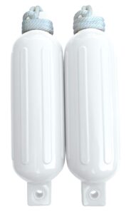 dock edge + twin eye, dolphin boat fender, ribbed, 5.5"x20", white, 2-pack