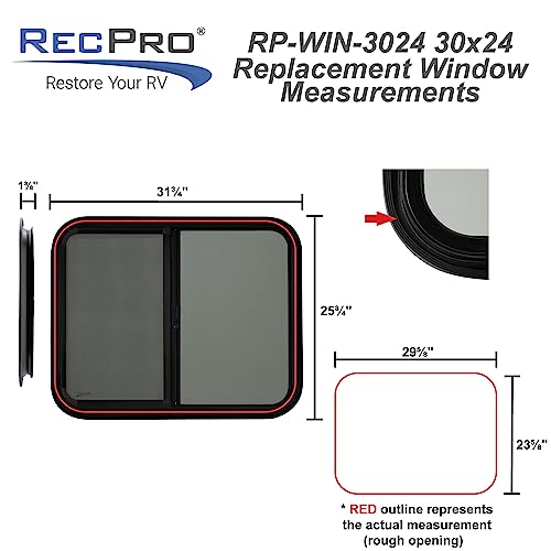 RecPro RV Window | 30" W x 24" H | Teardrop Style Horizontal Slide | RV Window Replacement (1 Window, No Trim Kit) | Made in USA