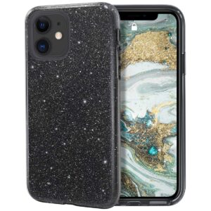 milprox case compatible for iphone 11, bling sparkly glitter luxury shiny sparker shell, protective 3 layer hybrid anti-slick slim soft cover for iphone 11 6.1 inch (2019)-black