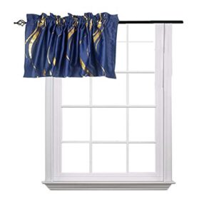 MYRU 1 Panel Foil Print Blackout Striped Curtain Valance for Kitchen Window (Navy and Gold, 54x18 Inch)