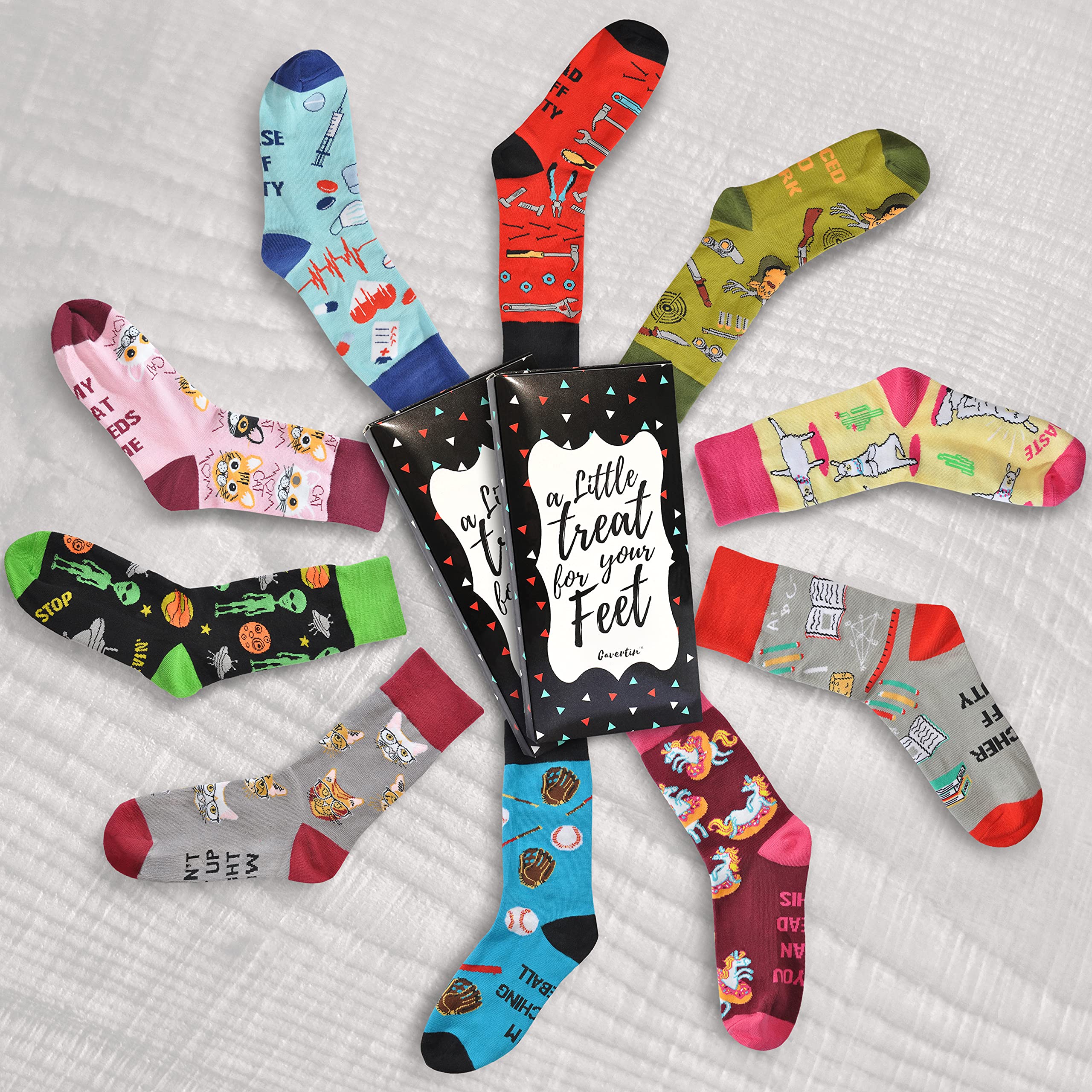 Cavertin Women's Novelty Socks with Gift Box Cat Lover Dog Mom Book Lover Cat Mom Llama Unicorn Sloth Corgi (Cat Lover)