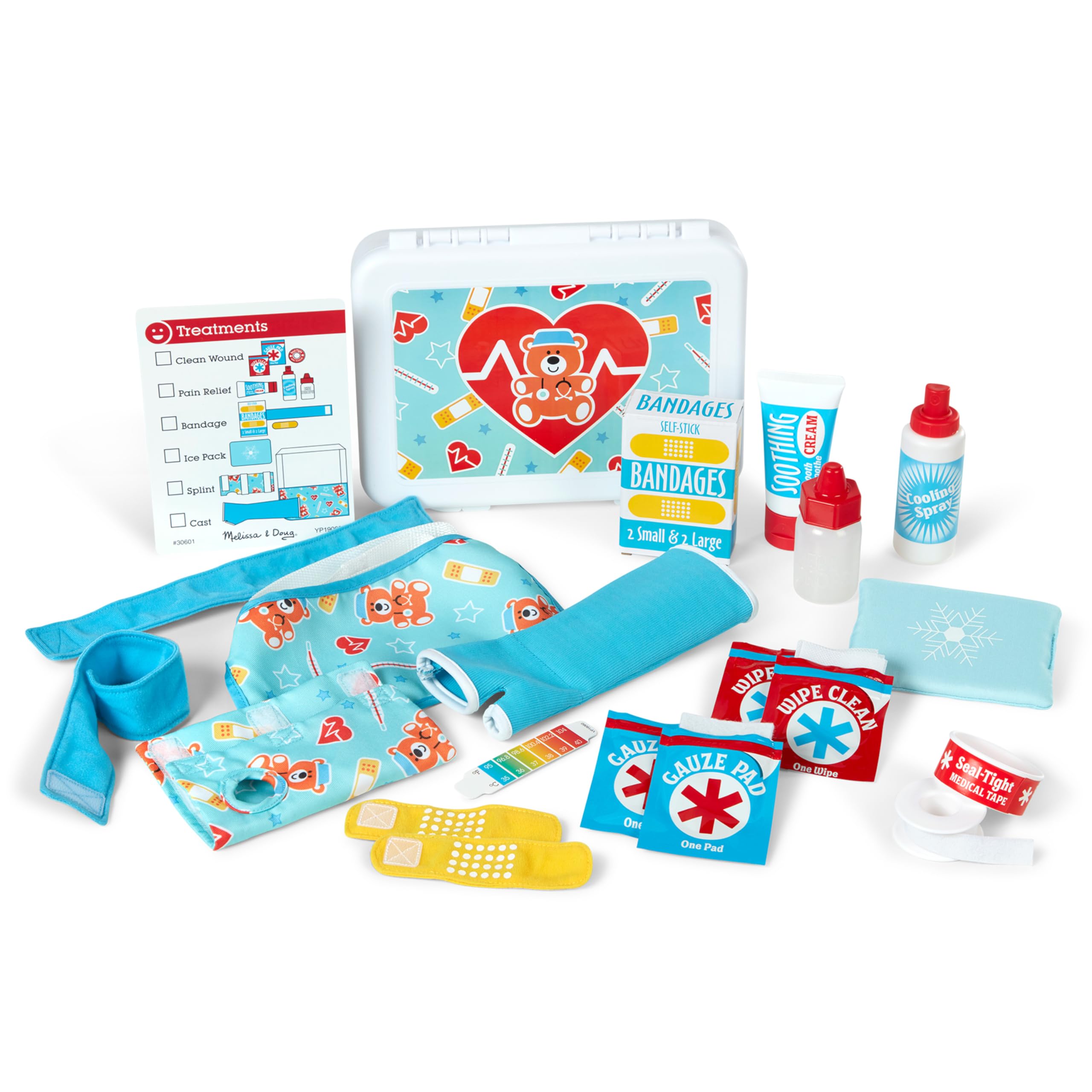 Melissa & Doug Get Well First Aid Kit Play Set – 25 Toy Pieces - Pretend Play Reusable Bandages