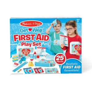 Melissa & Doug Get Well First Aid Kit Play Set – 25 Toy Pieces - Pretend Play Reusable Bandages