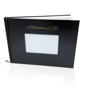 lifetoo 12" x 8" a celebration of life leather hardcover funeral guest book with pen, 4 x 6 photo pocket - memorial guest book for sign in - 120 pages, space for name, address, prayers & memories