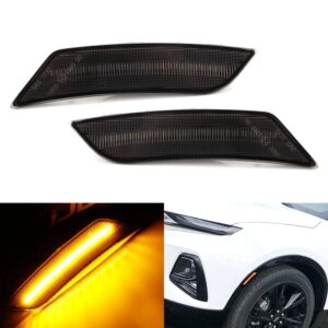 iJDMTOY Smoked Lens Amber Full LED Bumper Side Marker Light Kit Compatible With 2019-up Chevrolet Blazer, Powered by 27-SMD LED, Replace OEM Front Sidemarker Lamps