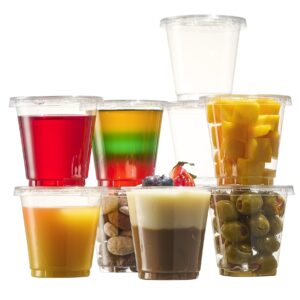 PATCHKE [ 3 OZ - 100 Cups + 100 Lids ] Jello shot Cups with Lids - Leak-Resistant, Tight fit, Easy Snap-on Lids - Clear & Fully Transparent, Tall squeezable Disposable Plastic.